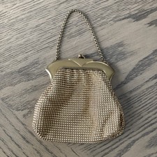 Vintage Whiting  Davis USA Gold Toned Lined Mesh Small Clutch Coin Evening Bag