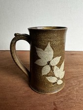 Vintage Studio Pottery Stamped Tankard With Leaf Imprint Motif. Ex Cond #A142