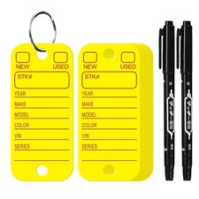 200 Pcs PVC Tags with Labels and Rings, Car Key 1.3 X 2.8, 200pcs Yellow