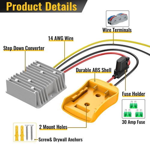 2 Pack 20V to 12V Step Down Converter Compatible with DeWalt 20V Power Wheel ... - Picture 2 of 7