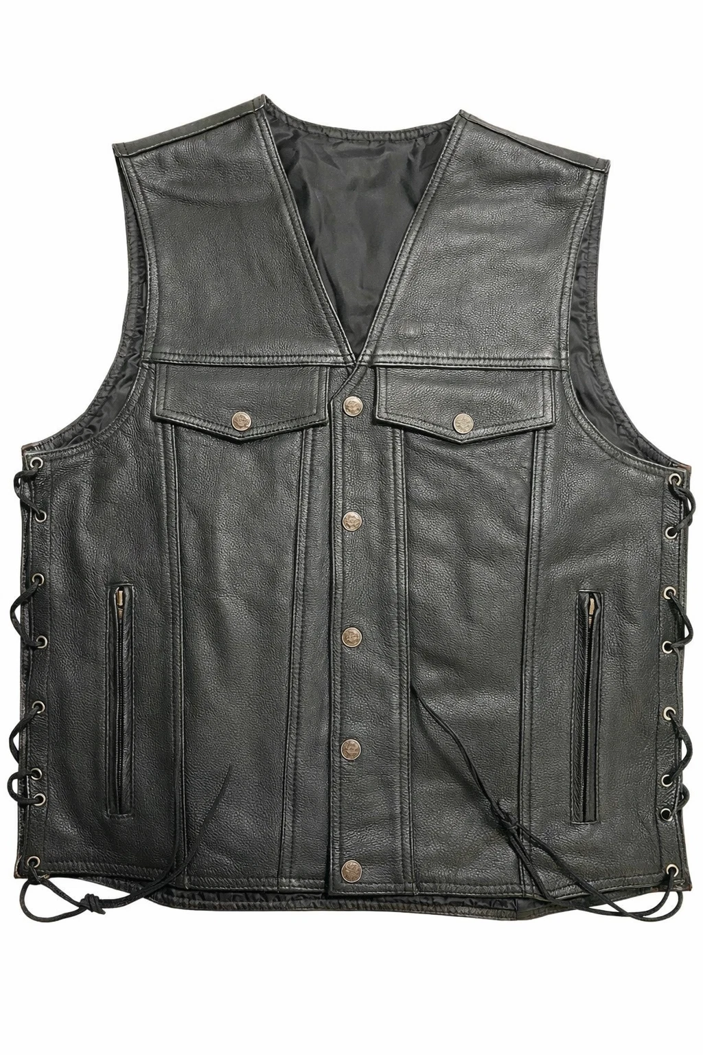 Men’s Black Cowhide Leather Motorcycle Vest Biker Cafe Racer Riding Vest