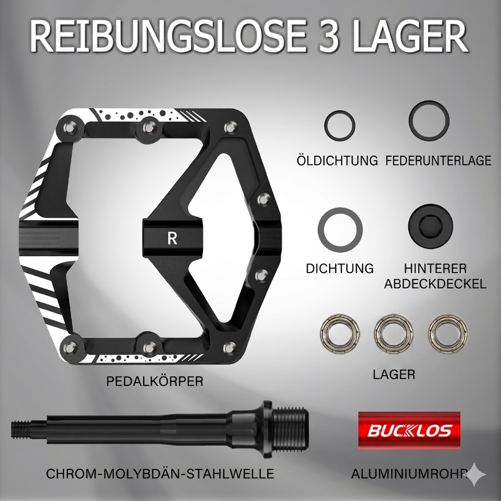 Pedali Mountain Bike 9/16'' Alluminio con Cuscinetti a Sfera Elementi Riflettenti IT foto 4