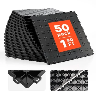 VEVOR Dalles Revêtement de Sol Garages Imbriqués PP Lot de 50 305x305 mm Noir - Photo 1/4