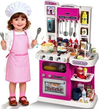 Toddler Play Kitchen Set with Steam Sounds, 31'' Cooking Toy for Kids
