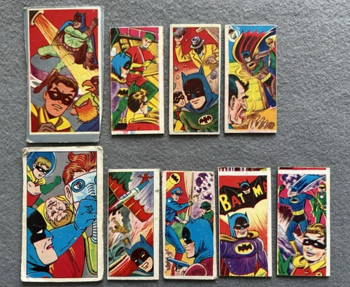 1960s-1970s  Batman Japanese Paper Collectible Cards Lot of 9 Vintage Menko