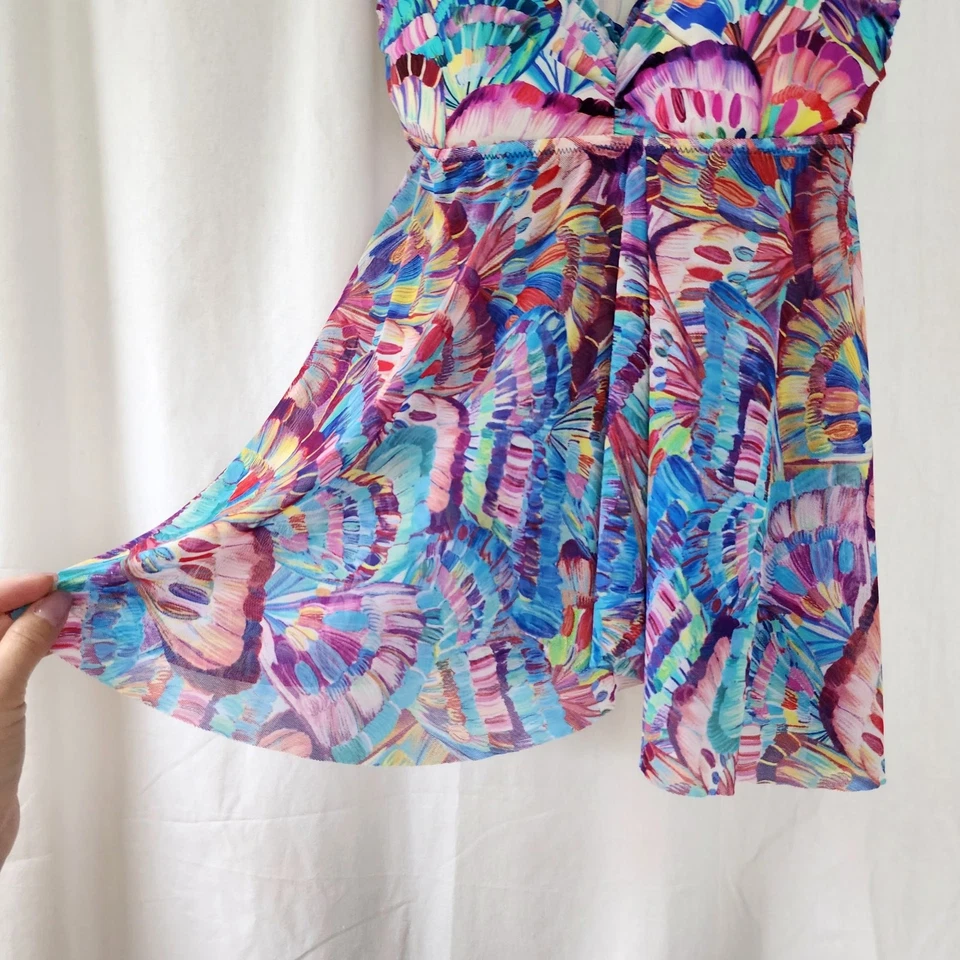 Profile by Gottex tankini top Babydoll whimsy Y2K garden fairy butterfly mesh 10 - Image 4 of 4