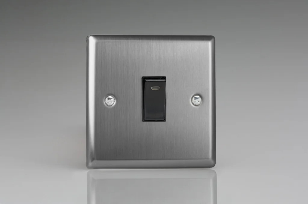 Switch Silver 20A + Neon Classic Brushed Steel Black Insert Varilight XT20NB