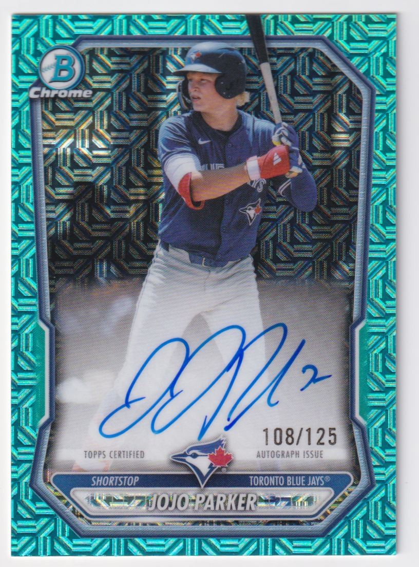 2026 Bowman Mojo Aqua 108/125 Jojo Parker Auto 108/125 Toronto Blue Jays #BMA-JP