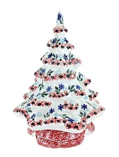 Blue Rose Polish Pottery Red Christmas Tree Luminary