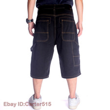 Mens Denim Loose Baggy Hip-hop Trousers Skateboard Jeans Shorts Pants Plus Size
