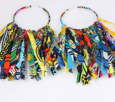 African Big Hoop Styled Cloth Feathered Multicolor Statement Fashion Earrings