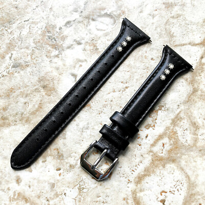 Black with Crystals Slim Leather Band for Huawei Watch GT 2 & GT 46mm Smartwatch