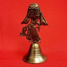 Vintage Cast Iron Brass Small Tall Bell Dancing Vailed Lady