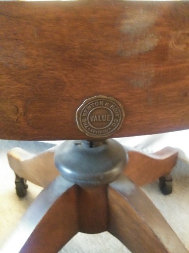 ANTIQUE Johnson Chair Co Swivel Desk Bankers Lawyers Cast Iron Oak Wood Gunlocke - Picture 8 of 12