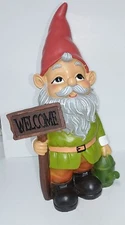 13" Welcome Garden Gnome Watering Can Sculpture Decor Solar Power LED