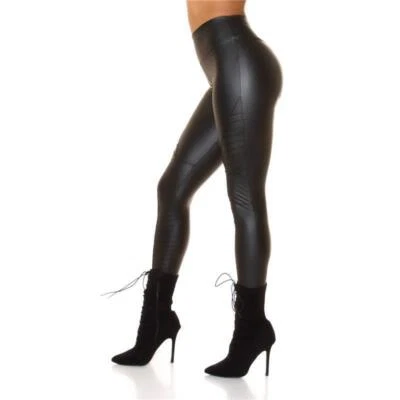Damen Kunstleder Thermo Leggings in Biker-Stil Schwarz #H2236 - Bild 1 von 4