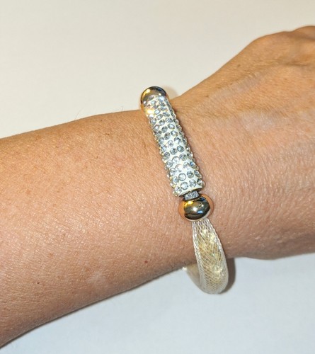 Stardust Crystal Mesh Swarovski Elements Slide Pave Charm Magnetic 8.5" Bracelet
