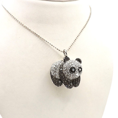 Panda Bear Pendant Necklace Watch Mother of Pearl Face Rhinestones 30in Xanadu