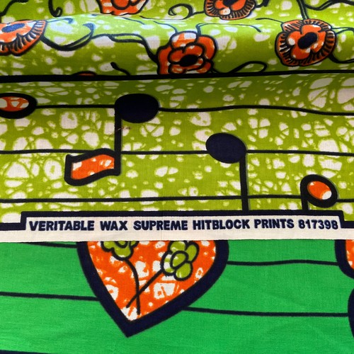 Supreme Hitblock Veritable Wax Print 817398 Music Notes Orange Flowers Green - Picture 9 of 9