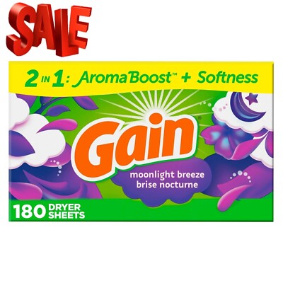 Gain Fabric Softener Dryer Sheets, Moonlight Breeze, 180 Count