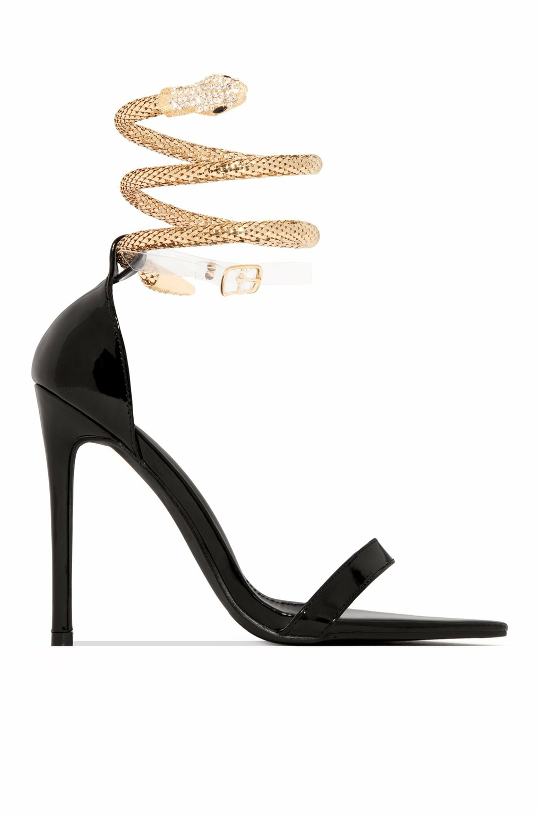 black heels with snake wrapped around ankle