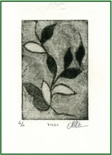 TWISTING VINE LEAVES Original MEZZOTINT Signed Numbered Botanical Art