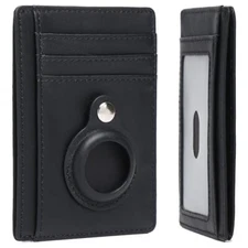 Slim Minimalist Wallet for Men with Airtag Holder Genuine Leather RFID Blocking