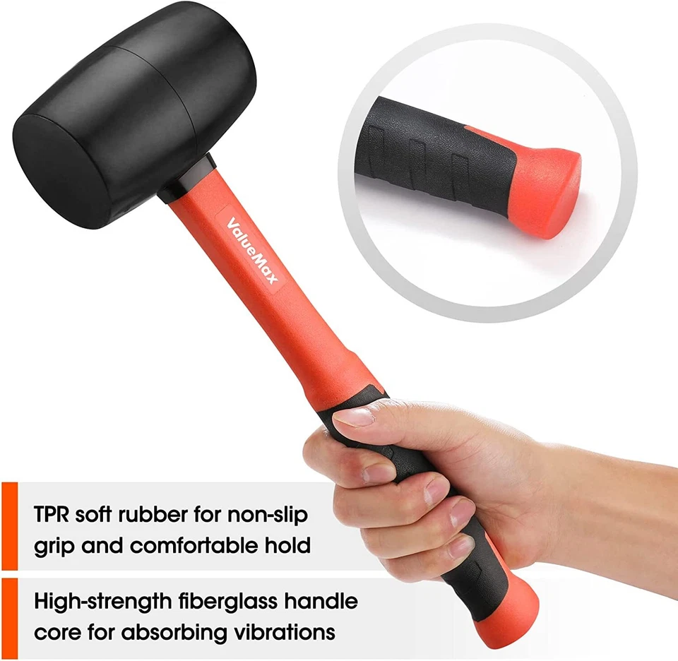 ValueMax Rubber Mallet 16oz Rubber Mallet Hammer & 35mm Double-Faced Soft Hammer - Image 3 of 4