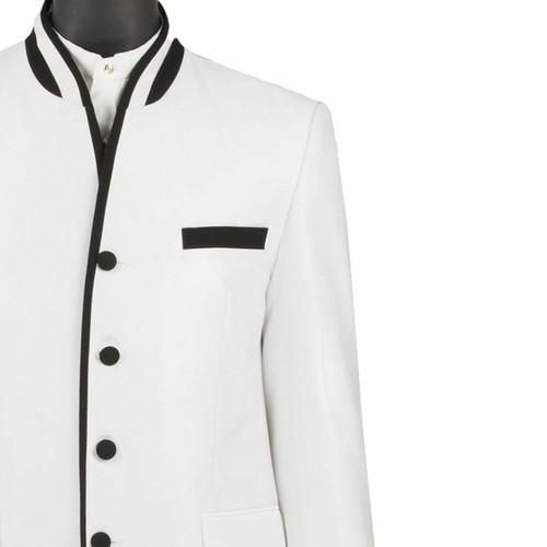 VINCI Men's White Sharkskin Banded Collar Slim Fit Tuxedo Suit NEW - Picture 2 of 3