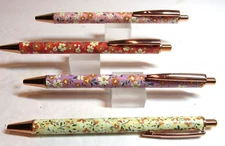 SET OF 4 TERZETTI FLOWER METAL BALLPOINT PENS+GIFT TUBES-CLICK TOP