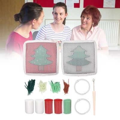 Latch Hook Kit Cute Christmas Tree Pattern DIY Crochet Cup Mat Soft Comfortable
