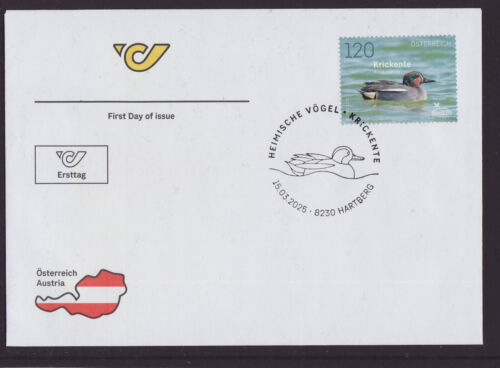 Austria 2025 FDC - Birds - Eurasian Teal - with 1 stamp on cover