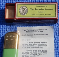 SAMPLE Vintage Sewing Needle Case & Box Torrington Co Advertising Give  Away