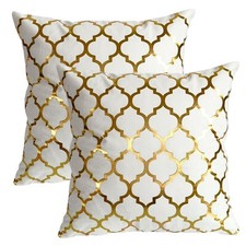Set Of 2 Pillow Covers 18x18" Gold Foil Throw Pillowcases White And Gold w8