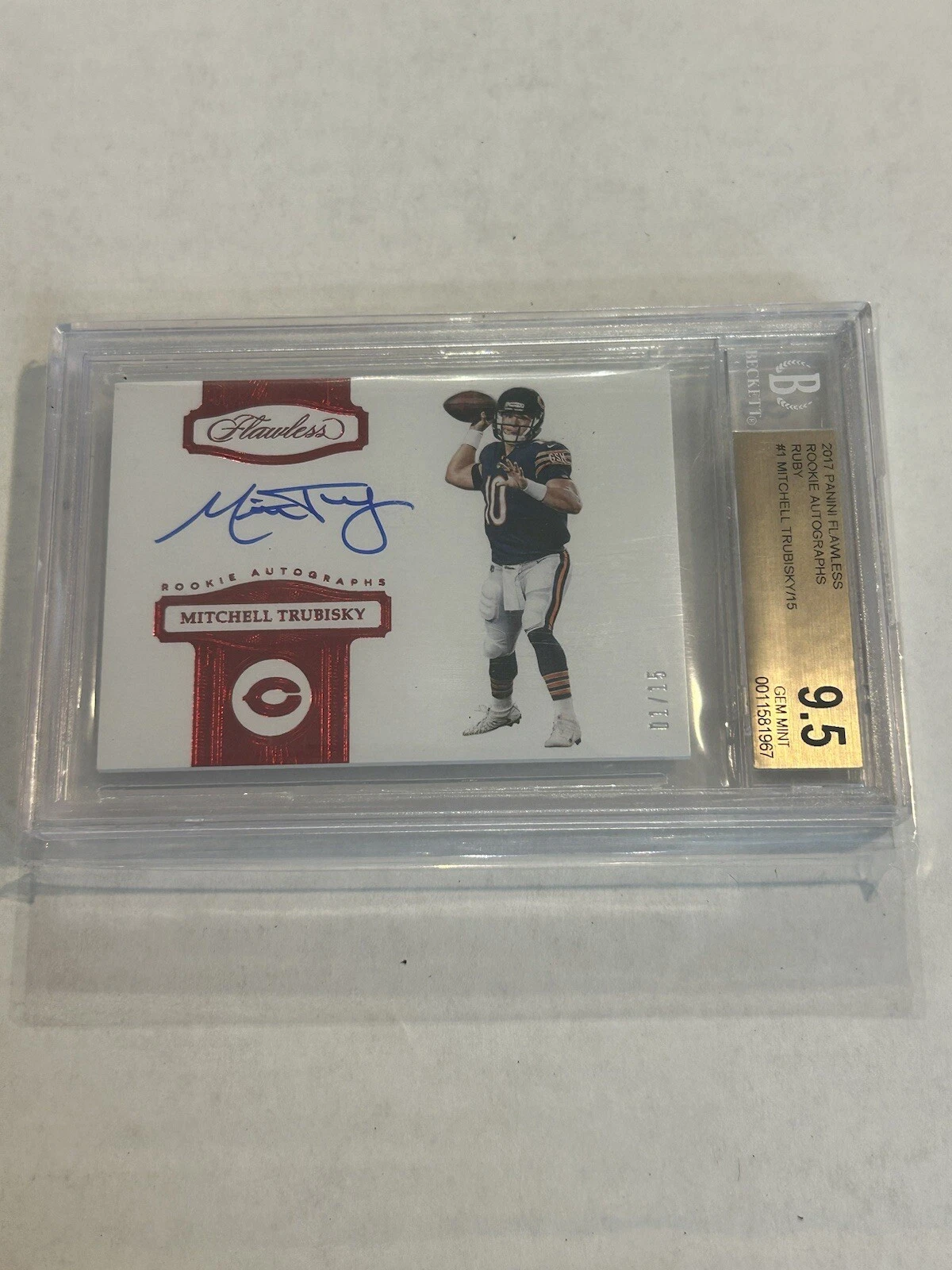 Mitchell Trubisky Panini Flawless Rookie Patch Autograph #RPMT Ruby-2019 Black Box 1/1