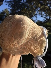 Edwardian Hand Crochet Baby Bonnet Christening Hand Crocheted And Sewn