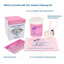 Jewelry Cleaner Kit 8oz with Basket Brush & Polishing Cloth - All Purpose Jew...