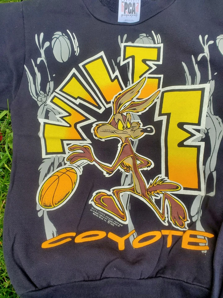 De Colección Wile E Coyote Conjunto de Sudadera Camisa Pantalones Negro 1993 Baloncesto Talla 8 PCA Foto 2 de 4