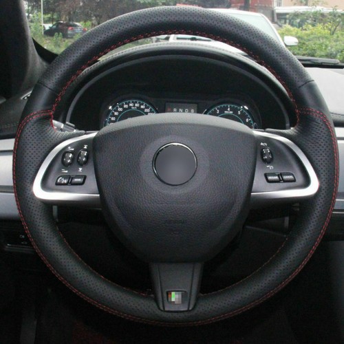 DIY Black Leather Steering Wheel Hand-stitch on Wrap Cover For Jaguar XF - Picture 2 of 10