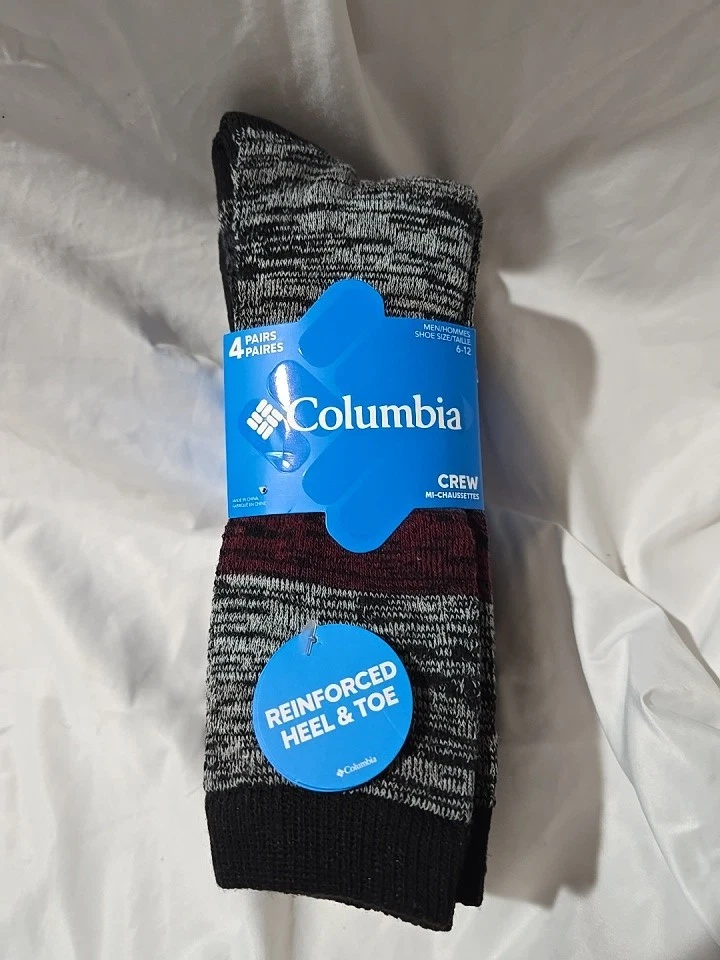 NWT Columbia Men's Sportswear Crew Socks 4 Pair Reinforced Heel & Toe Cushioned