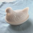 Vintage 1940's Hazel Atlas White Milk Glass Chicken/Hen on Nest Covered Dish 5"