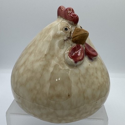 Chubby Ceramic Chicken Beige Hen - Hand Painted Farmhouse Decor Collectible 6X6