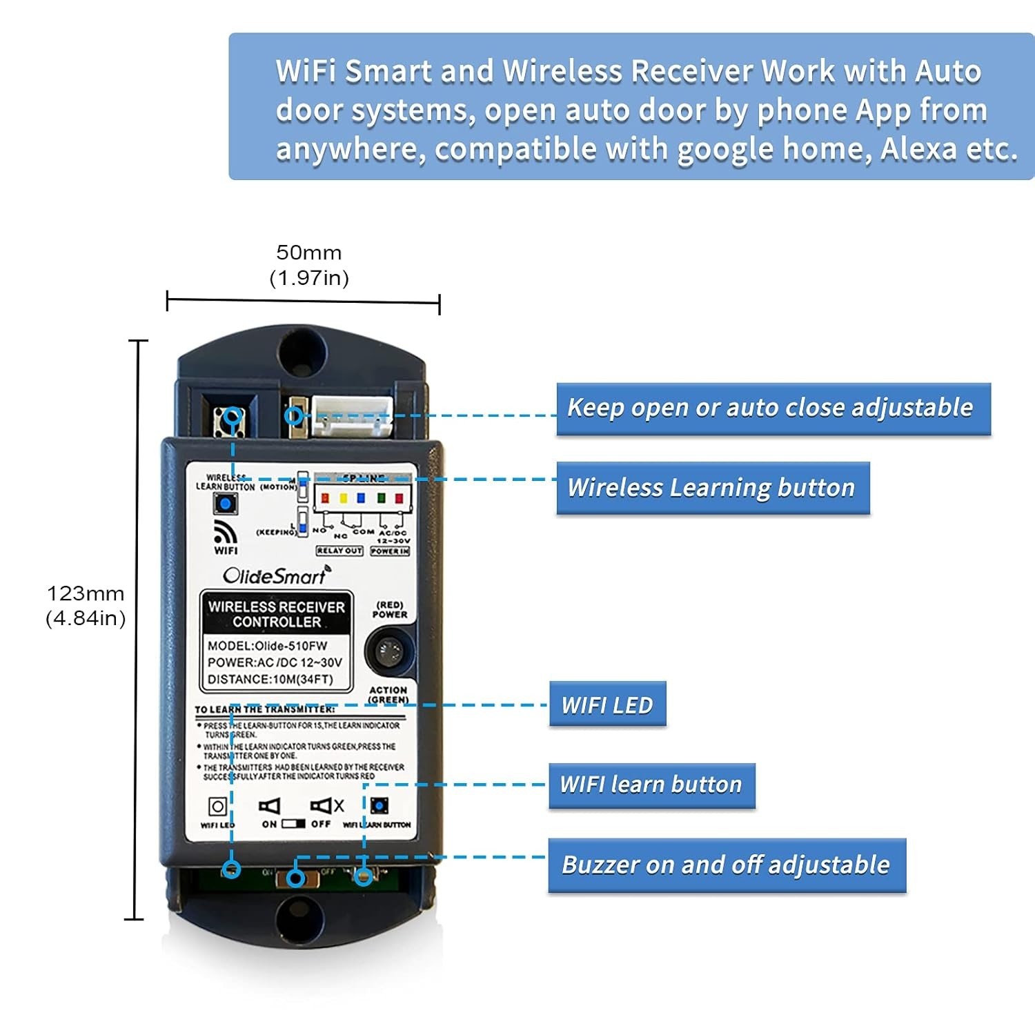 OlideSmart Auto Handicap Swing Door Opener with Wireless Capacitive Wave Switch