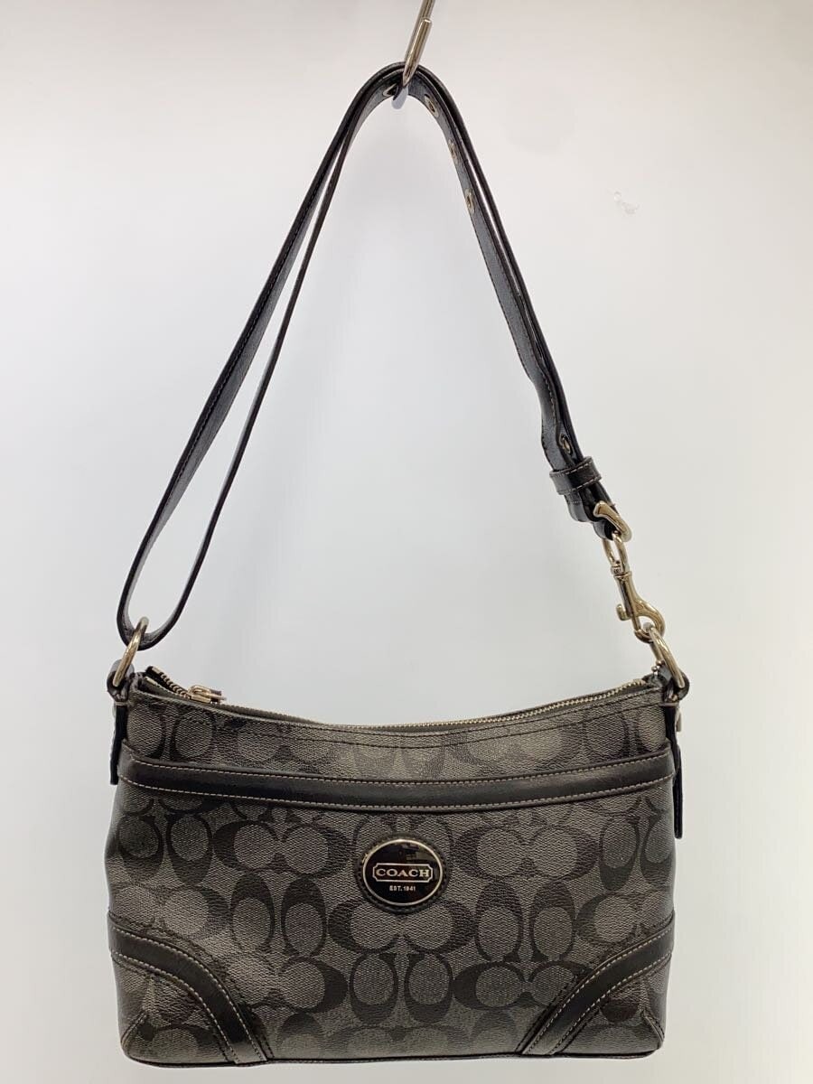 COACH Signature Shoulder Bag in Black Canvas with Total Pattern Design  