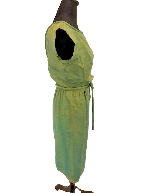 VINTAGE 1960s GOLDEN GREEN BOMBSHELL SILK COCKTAIL DRESS - Image 4 of 4