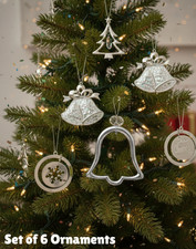 Christmas Tree Hanging Ornaments Metal Silver Set 6 Pcs