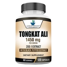 Tongkat Al Extract 200:1, Longjack, 1450mg Per Serving - 120 Veg Capsules