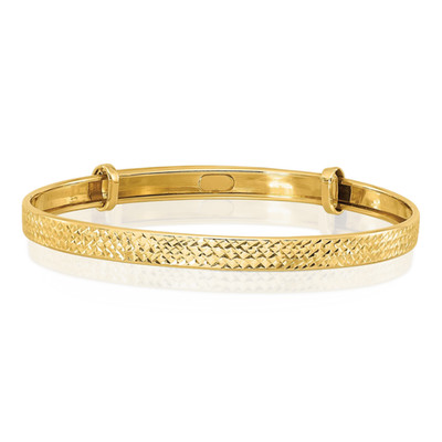 14K massives Gelbgold flacher flexibler Armreif Armband 7,5 Zoll Diamantschliff,