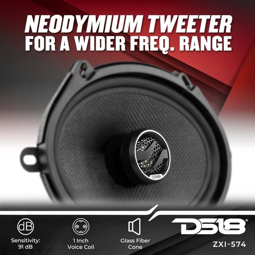 DS18 ZXI-574 5x7" Coppia Altoparlanti Coassiali Auto 2 Vie 210W Max 4 Ohm Cono Fibra - Foto 3 di 9