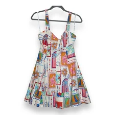 Avec Les Filles Postcards Sweetheart Dress Women’s 2 Sleeveless Mini Printed New
